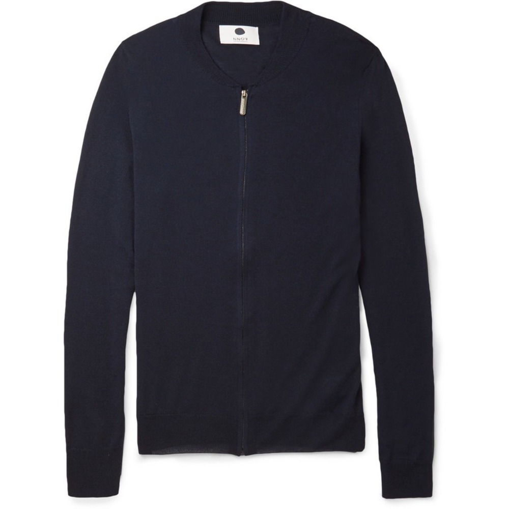 NN07 No Nationality Jake Zip Sweater Boiled Wool Navy Blue Bomber Cardigan M